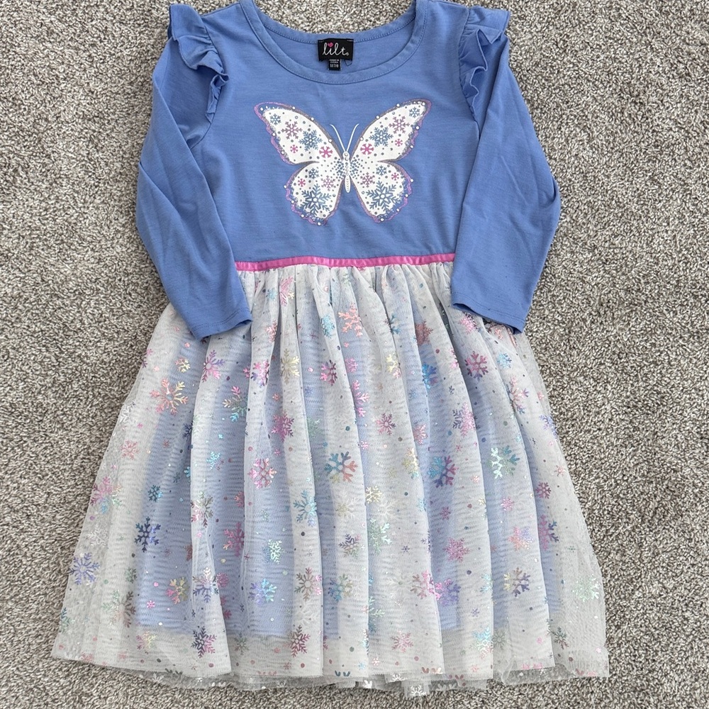 Lilt Blue and White Butterfly Kids Dress